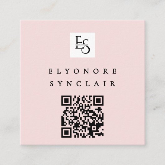 Carte De Visite Carré Blush Pink Script Logo QR Code Lashes (Devant)