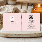Carte De Visite Carré Blush Pink Script Logo QR Code Lashes