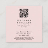Carte De Visite Carré Blush Pink Script Logo QR Code Lashes (Dos)