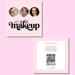 Carte De Visite Carré Blush Rose Blanc 3 Photo MUA QR Code Réseaux Socia