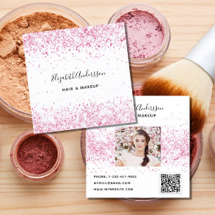 Carte De Visite Carré Blush rose blanc profil photo code qr