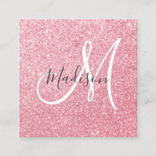 Carte De Visite Carré Blush Rose Glamour Monogramme Paillettes Rose Gold