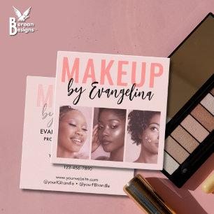 Carte De Visite Carré Blush Rose Script 3 Maquillage Photo
