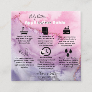 Carte De Visite Carré Body Butter Application Pink Gold Watercolor   Squ