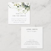 Carte De Visite Carré Boho Abstrait Merci Floral Vert À L'Ordre (Devant / Derrière)