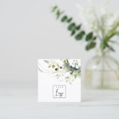 Carte De Visite Carré Boho Abstrait vert blanc floral (Debout devant)