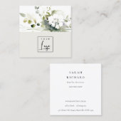Carte De Visite Carré Boho Abstrait vert blanc floral (Devant / Derrière)