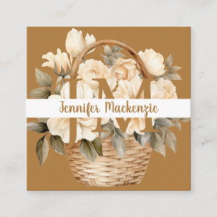 Carte De Visite Carré Boho Beige Gold Floral