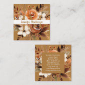 Carte De Visite Carré Boho Beige Gold Floral (Devant / Derrière)