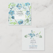 Carte De Visite Carré Boho bleu vert aquarelle Fleurs peintes (Devant / Derrière)
