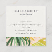 Carte De Visite Carré Boho Blush Green Tropical Palm Feuille Beach Logo (Dos)