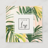 Carte De Visite Carré Boho Blush Green Tropical Palm Feuille Beach Logo (Devant)