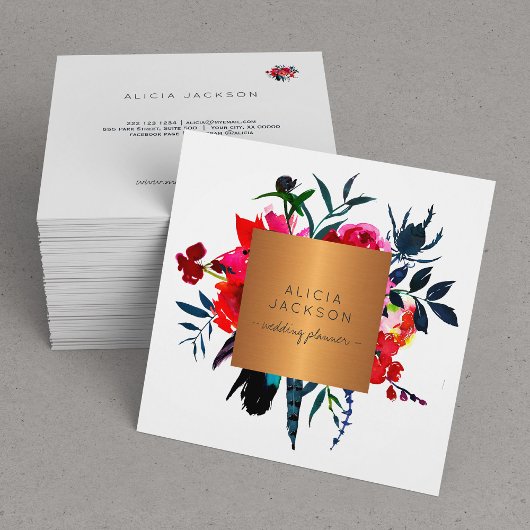 Carte De Visite Carré Boho bouquet wedding planner en or cuivre
