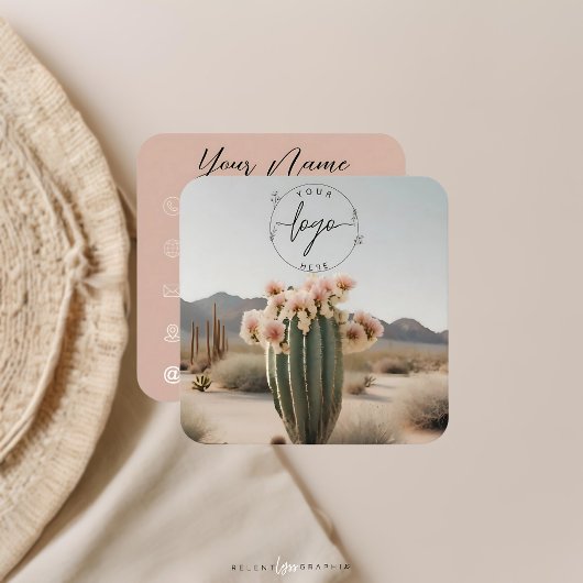 Carte De Visite Carré Boho | Cactus à fleurs | Esthétique