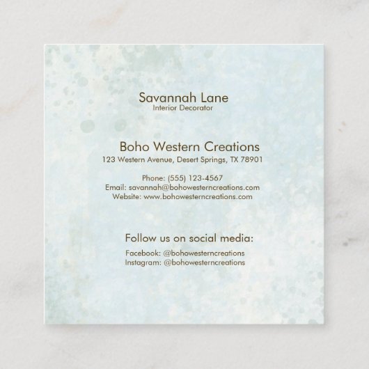 Carte De Visite Carré Boho Chic Aquarelle Blanc Floral Vache Crâne (Dos)