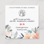 Carte De Visite Carré Boho chic aquarelle florale ordre merci (Dos)