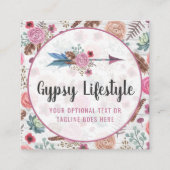 Carte De Visite Carré Boho Chic Rustique Plumes Arrière Bohème (Devant)