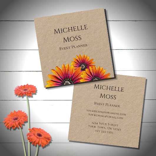 Carte De Visite Carré Boho Daisies Rustic Botanical Event Planner