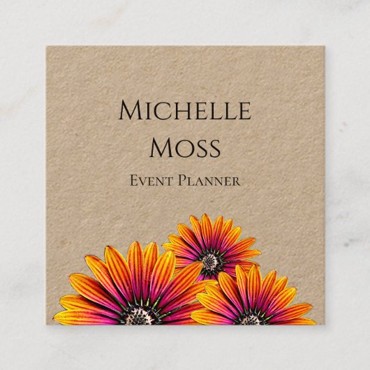 Carte De Visite Carré Boho Daisies Rustic Botanical Event Planner (Devant)