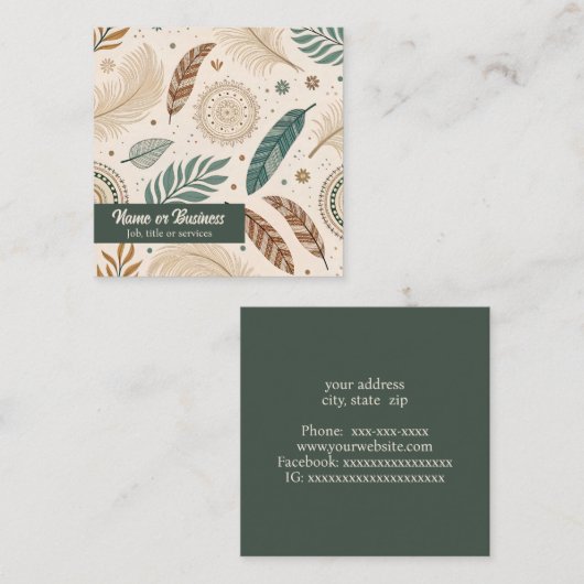 Carte De Visite Carré Boho design dans les tons de terre (Devant / Derrière)