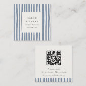 Carte De Visite Carré Boho Dusky Blue Hand Drawn Strips QR Code (Devant / Derrière)
