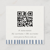 Carte De Visite Carré Boho Dusky Blue Hand Drawn Strips QR Code (Dos)