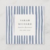 Carte De Visite Carré Boho Dusky Blue Hand Drawn Strips QR Code (Devant)
