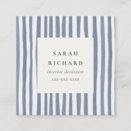 Carte De Visite Carré Boho Dusky Blue Hand Drawn Strips QR Code (Devant)