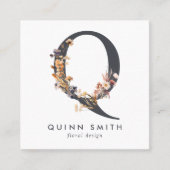 Carte De Visite Carré Boho Fleur sauvage initial Q QR Code (Devant)