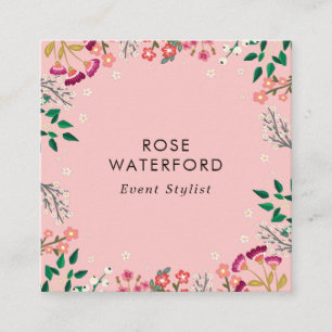 Carte De Visite Carré Boho Fleur sauvage rose
