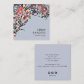 Carte De Visite Carré Boho Floral Et Folio Dusty Blue (Devant / Derrière)