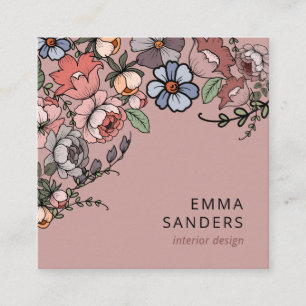 Carte De Visite Carré Boho Floral Et Verdure