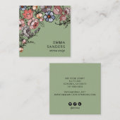 Carte De Visite Carré Boho Floral Et Vert Folivier (Devant / Derrière)