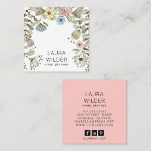 Carte De Visite Carré Boho Floral Event Planner Pink Carré Business