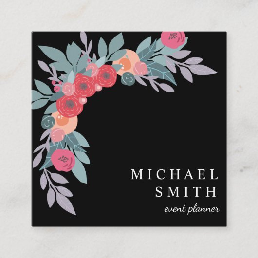 Carte De Visite Carré Boho Floral Patal Blush Event Planner (Devant)