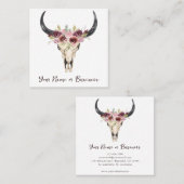 Carte De Visite Carré Boho Floral Vache crâne sur blanc (Devant / Derrière)