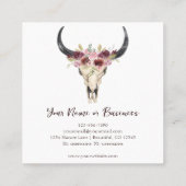 Carte De Visite Carré Boho Floral Vache crâne sur blanc (Dos)