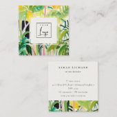 Carte De Visite Carré Boho Green  Tropical Leafy Foliage Botanical Logo (Devant / Derrière)