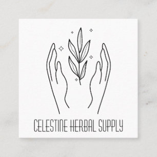 Carte De Visite Carré Boho Hands & Herb Feuilles Organic Shop Logo