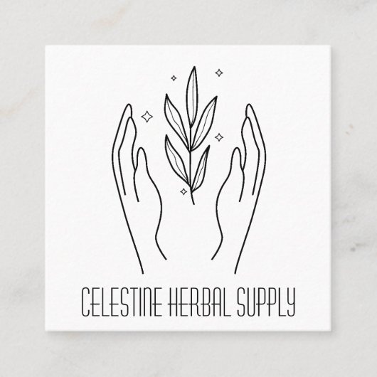 Carte De Visite Carré Boho Hands & Herb Feuilles Organic Shop Logo (Devant)