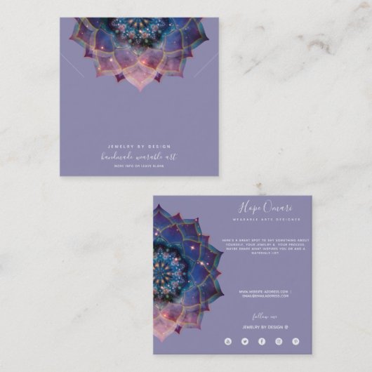Carte De Visite Carré Boho Nebula Bloom | Conception de Mandala (Devant / Derrière)