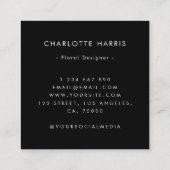 Carte De Visite Carré Boho Noir Aquarelle Fleur sauvage Floral Designer (Dos)