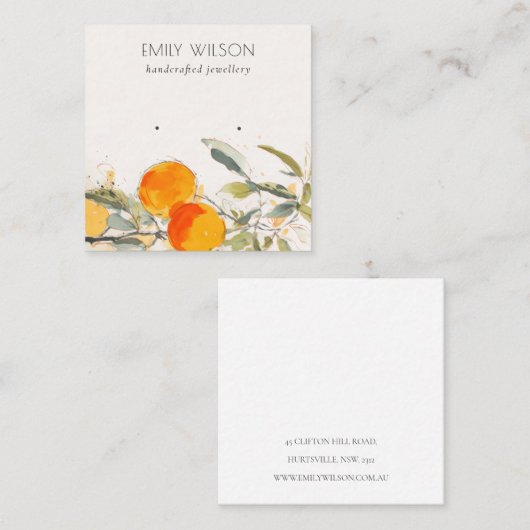 Carte De Visite Carré Boho Orange Fruity Aquarelle Écouteur Écran (Devant / Derrière)