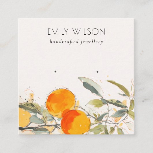 Carte De Visite Carré Boho Orange Fruity Aquarelle Écouteur Écran (Devant)