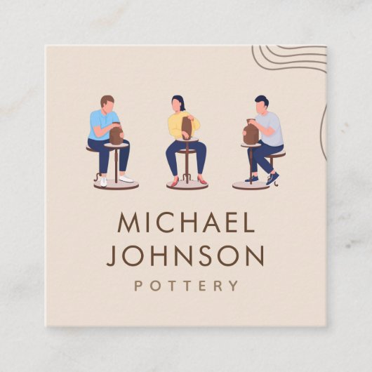 Carte De Visite Carré Boho Poterie privée Cours de céramique Cream Paste (Devant)
