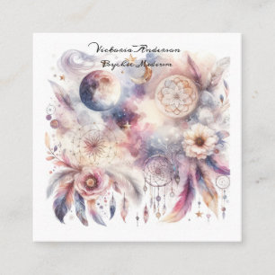Carte De Visite Carré Boho Purple Dreamcatcher Logo de lecture psychique