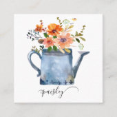 Carte De Visite Carré Boho Rust Orange Aquarelle Fleurs Arrosage Can (Devant)