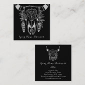 Carte De Visite Carré Boho Tribal Skull noir et blanc Bohême (Devant / Derrière)