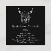 Carte De Visite Carré Boho Tribal Skull noir et blanc Bohême (Dos)
