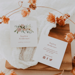 Carte De Visite Carré Boho Watercolor Floral   Icônes des médias sociaux